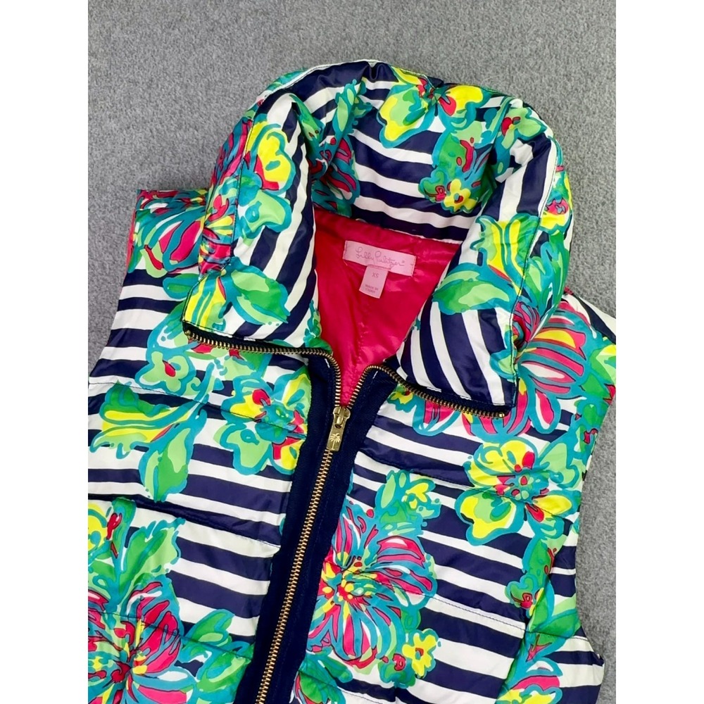 Lilly Pulitzer Syd Quilted Vest Women's XS Down White Paradisio Striped Floral